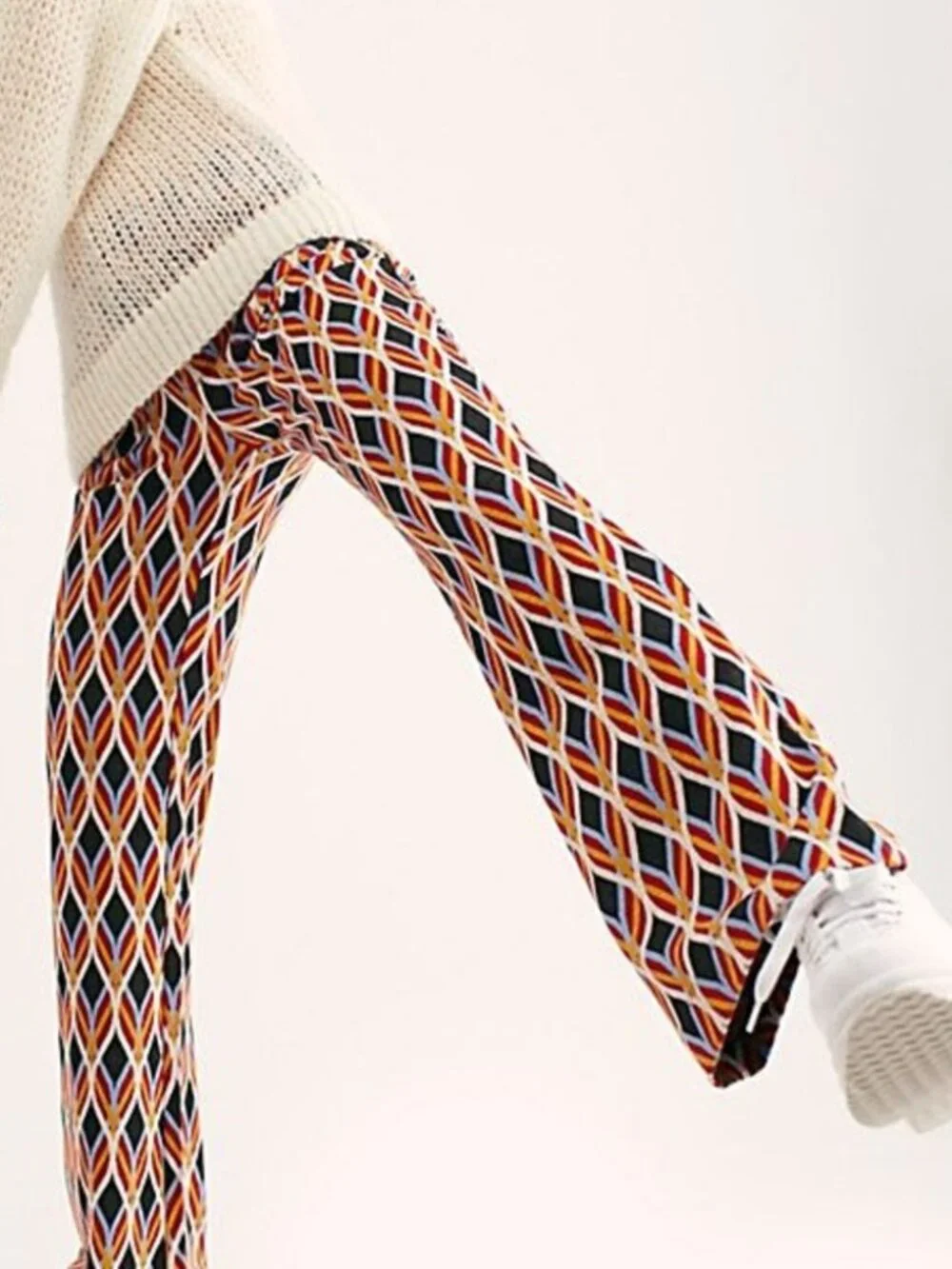 Free People Multicolor Geometric Bootcut Pants - Black, Brown, Orange